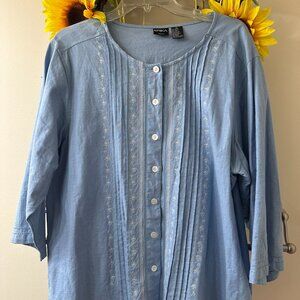 Erika Light Blue Linen Blouse Size 2X
